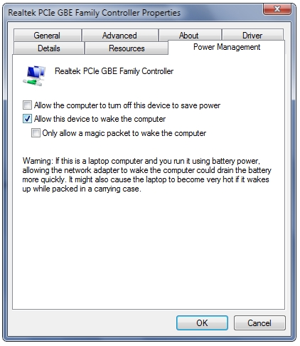Allow this device to wake the computer